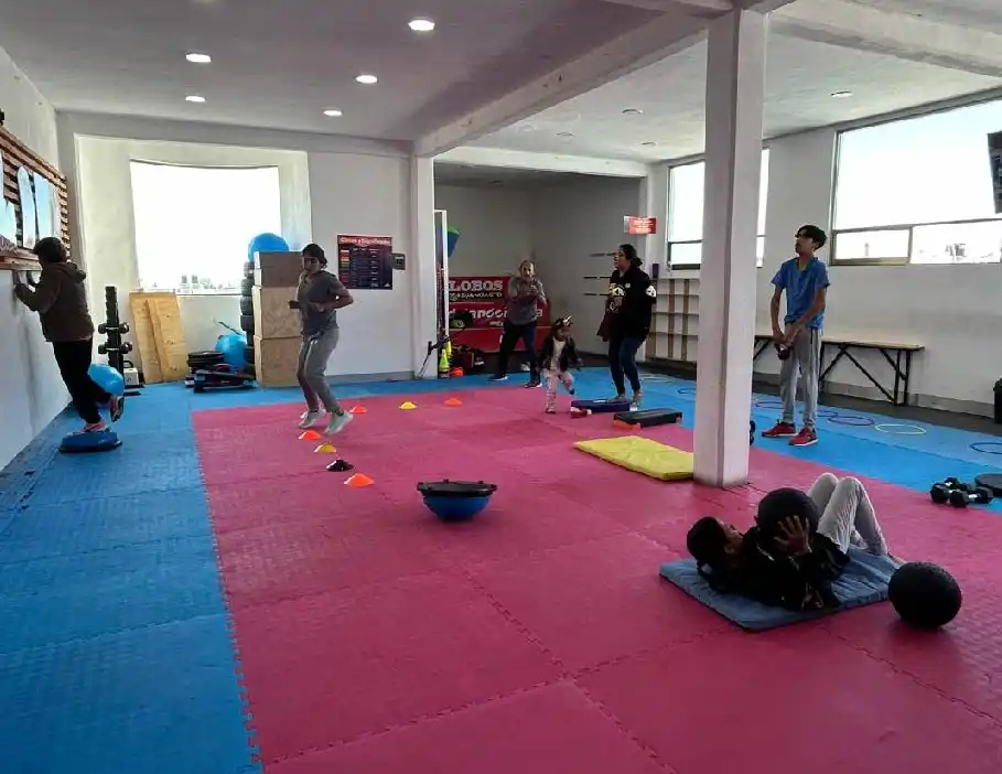 Grupo de adultos realizando diferentes ejercicios funcionales durante clases de acondicionamiento físico en Lobos TKD Pachuca